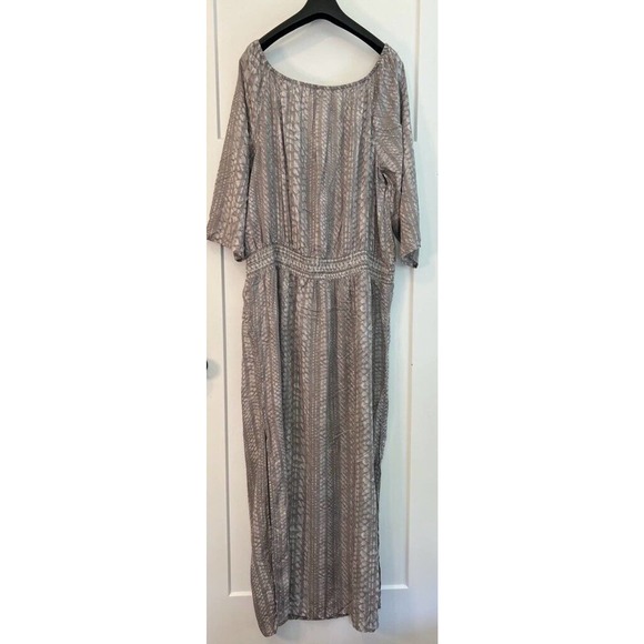 Lascana Venus Womens Dress‎ Gray Front Tie Maxi Scoop Neck 3/4 Sleeve Boho XL - Picture 2 of 11